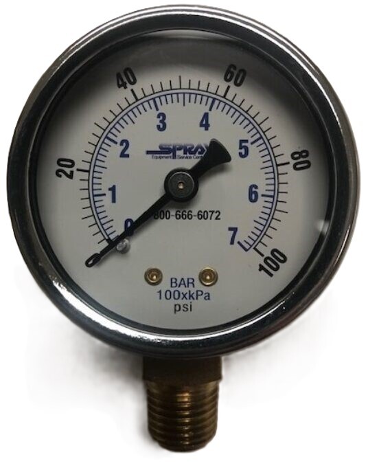 PRM Liquid-Filled Pressure Gauge 0-100 PSI - 2.5" Stainless Steel Case, 1/4" Brass NPT Back Mount